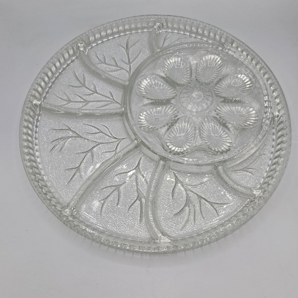 Indiana Glass Deviled Egg Relish Serving Tray Plate Tree of Life‎